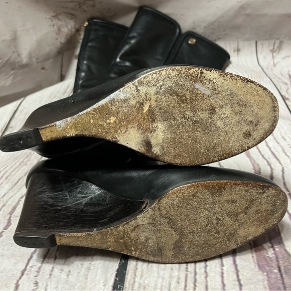 Tory Burch Black Irene Wedge Equestrian Leather Calf Boots/Booties - Picture 9 of 11